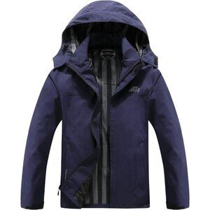 Mens Navy Lightweight Waterproof Hooded Rain Jacket Outdoor Hiking Shell